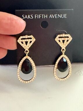 Saks Fifth Avenue Gold-Tone Black Teardrop Crystal Hoop Drop Earrings